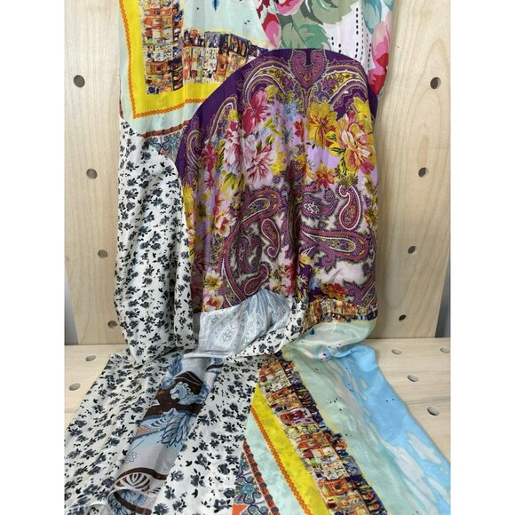 Johnny Was 100% Silk Floral Patch Lagenlook Hippie Boho Maxi Dress Size Large - Picture 10 of 16